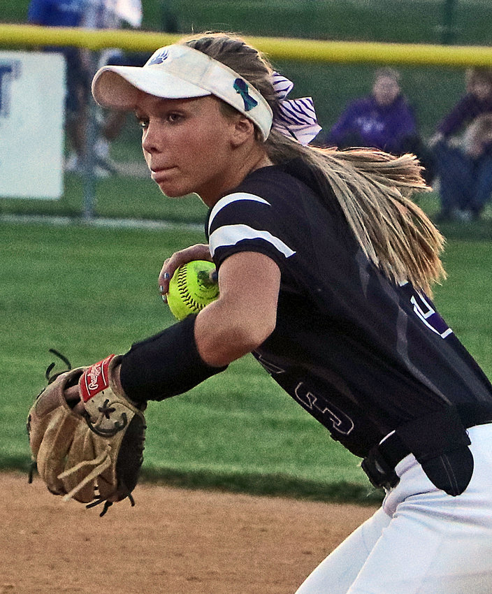 Blair second baseman Leah Chance throws to first base for an out Monday at the Youth Sports Complex.