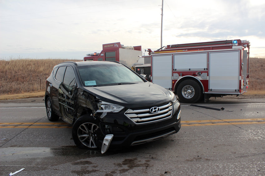 A black SUV struck a state vehicle while traveling eastbound on U.S. Highway 30 Wednesday afternoon.