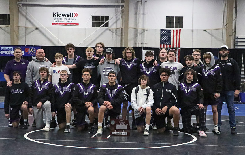 The Blair Bears pose for a photo with their runner-up trophy Saturday at the Buffalo County Fairgrounds.