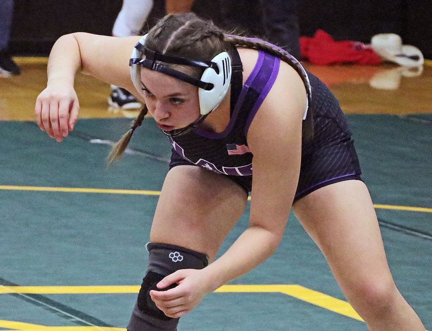 Blair 140-pounder Jaysie Garcia-Abalos competes Friday during the District 1 Tournament at Fremont High School.