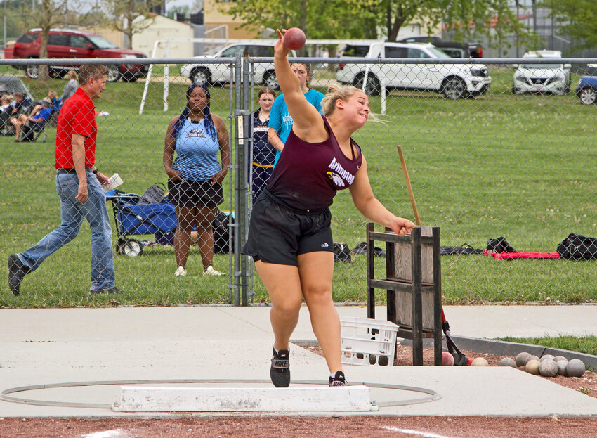 Arlington's Cadie Robinson competes in the shot put Tuesday at Elkhorn High School.