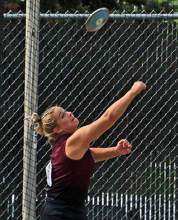 Arlington senior Cadie Robinson competes in the discus Wednesday during the NSAA Championships in Omaha.