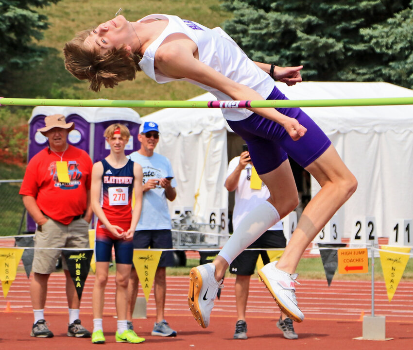Blair's Chase Cottle clears the high jump bar Wednesday at Omaha Burke Stadium.