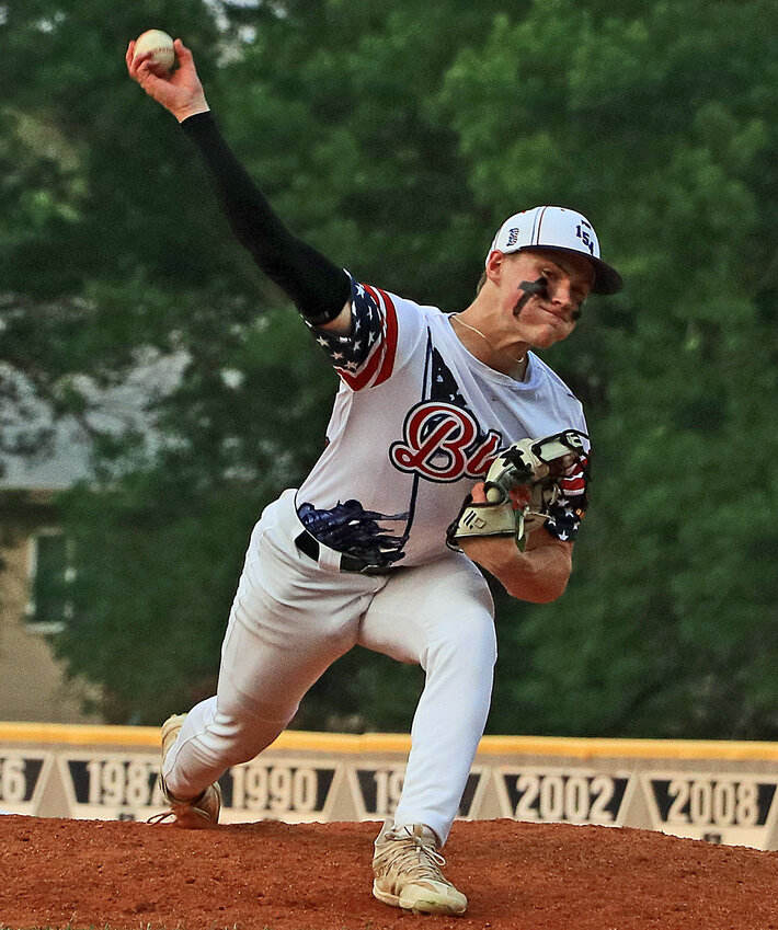 Blair Senior Legion right-hander Tanner Jacobson pitches May 24 against Ashland at Vets Field.
