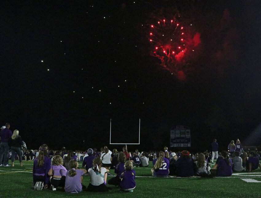 Blair High School students, parents and community members celebrate homecoming Friday with a fireworks display at Krantz Field.
