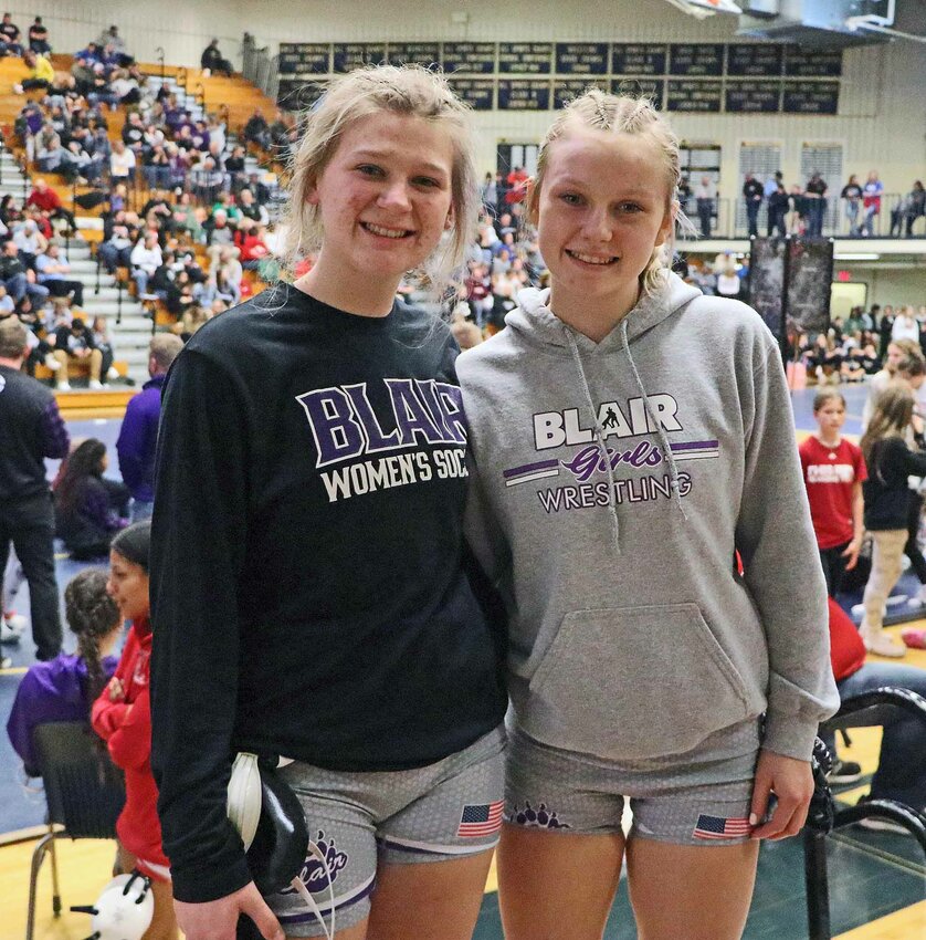 Blair wrestlers Savanah Roan, left, and Ali Wheeler qualified for the NSAA State Wrestling Championships during the District 2 Tournament at York High School.