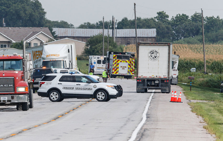 A two-vehicle accident blocks U.S. Highway 75 on Wednesday morning south of Herman. One person was killed in the crash, which remains under investigation.