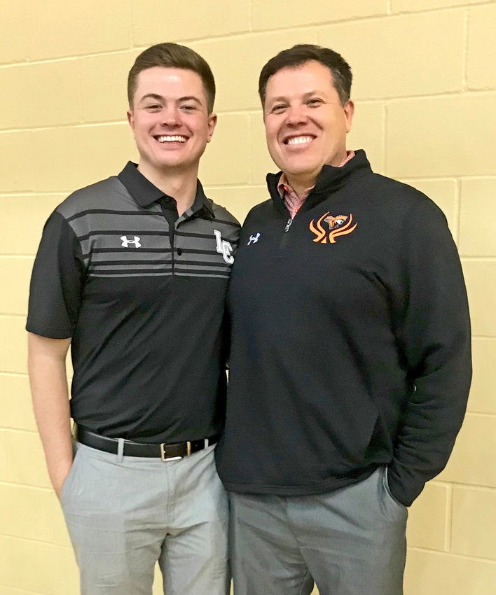 Noah Borgmann, left, and his father Ben coached on opposite benches in recent years at Elkhorn South High School. Noah's Lincoln Christian Crusaders topped Ben's Fort Calhoun Pioneers, earning a spot at the Class C1 State Tournament.