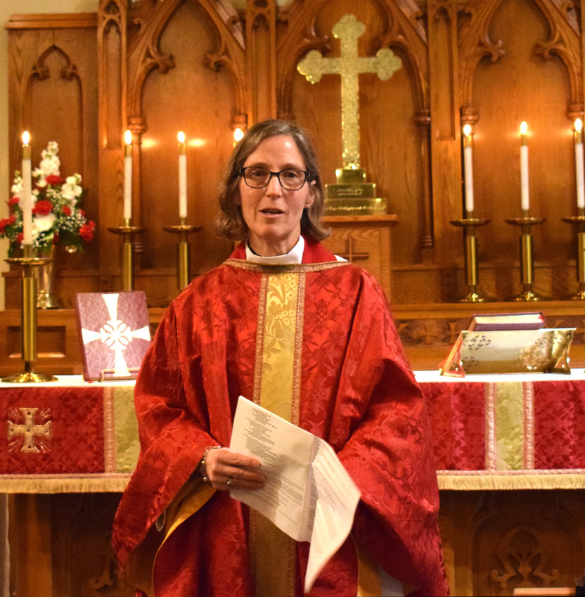 The Rev. Kim Culp expresses her thanks after she was ordained as a priest at St. Mary&rsquo;s Episcopal Church in 2020.