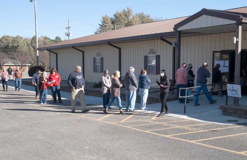 Voters line up at Schwertley Hall in Fort Calhoun to cast their ballots on Tuesday.