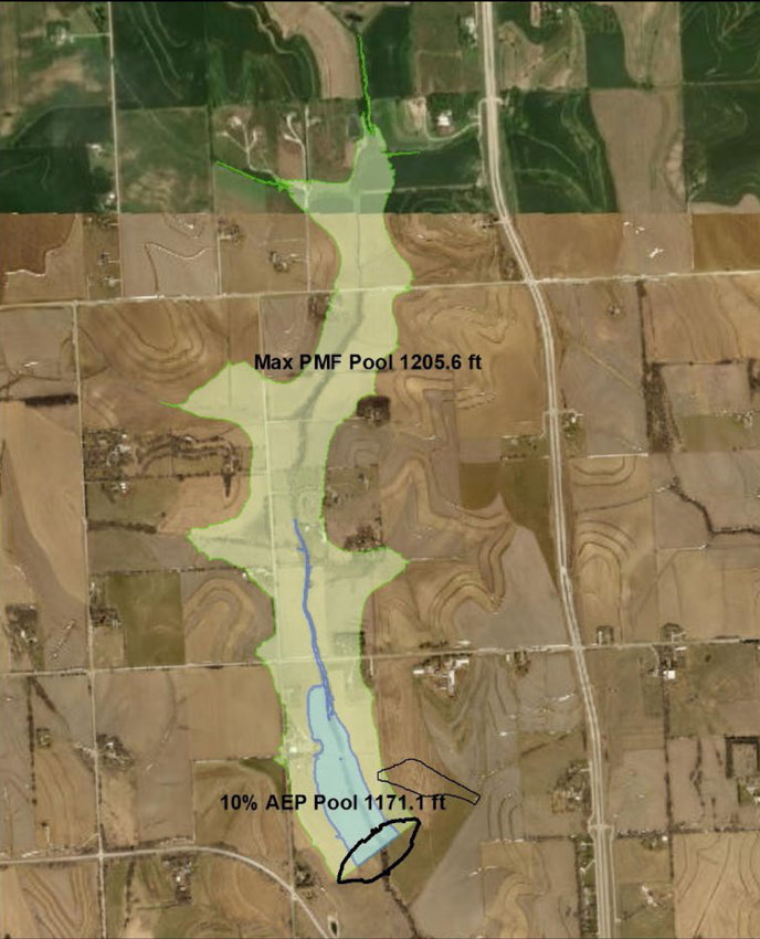 This map shows the location for Dam Site 10, which would be constructed in Douglas County. However, the potential flood pool would stretch into Washington County.