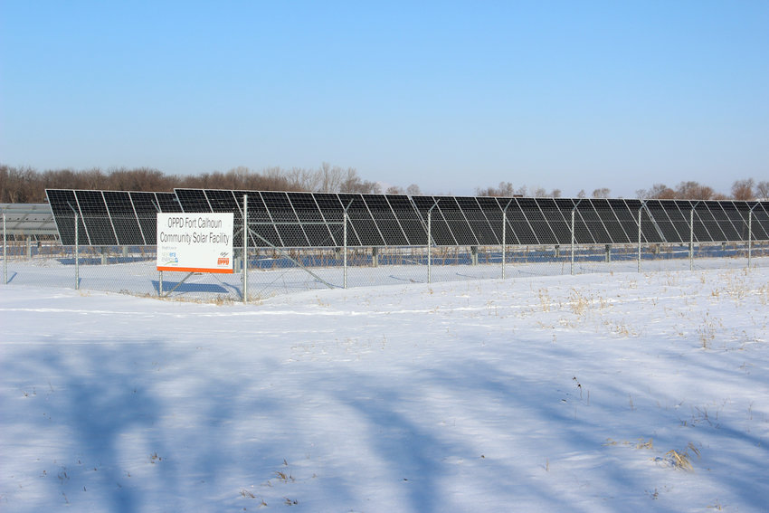 A solar farm of 17,500 panels that produced five megawatts of power sits on County Road 34 in Fort Calhoun. The facility is operated by Omaha Public Power District.