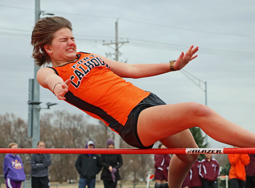 Pioneers eighth-grader Natalie Lammers clears the high jump bar Tuesday during a junior high track meet at Fort Calhoun High School. The Pioneers hosted Arlington, Omaha Brownell-Talbot and Tekamah-Herman for the event.