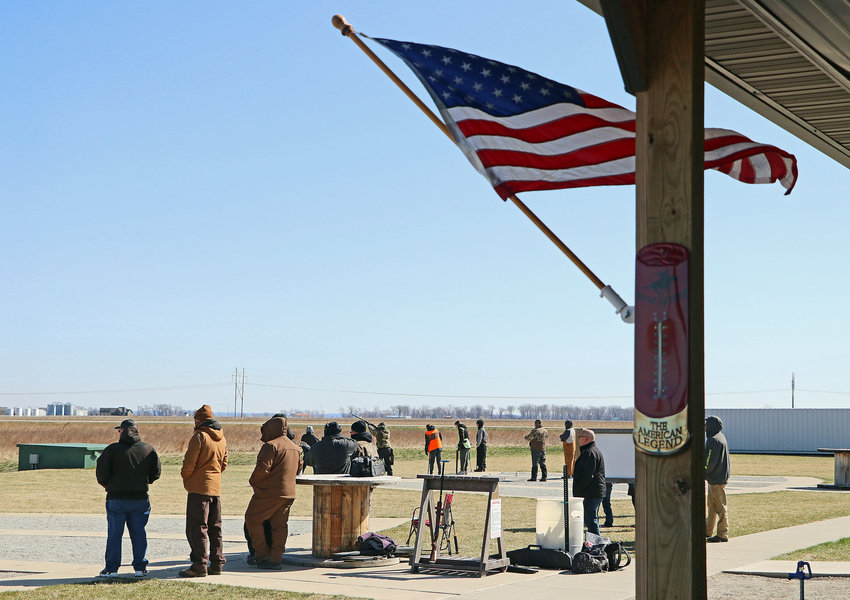 A flag whips in the wind at the Blair Youth Shooting Sports range earlier this spring. Today and tomorrow, youth shooters from Blair, Fort Calhoun and Arlington are expected to complete the final two days of the 52nd Annual Cornhusker Trap Shoot in Doniphan.