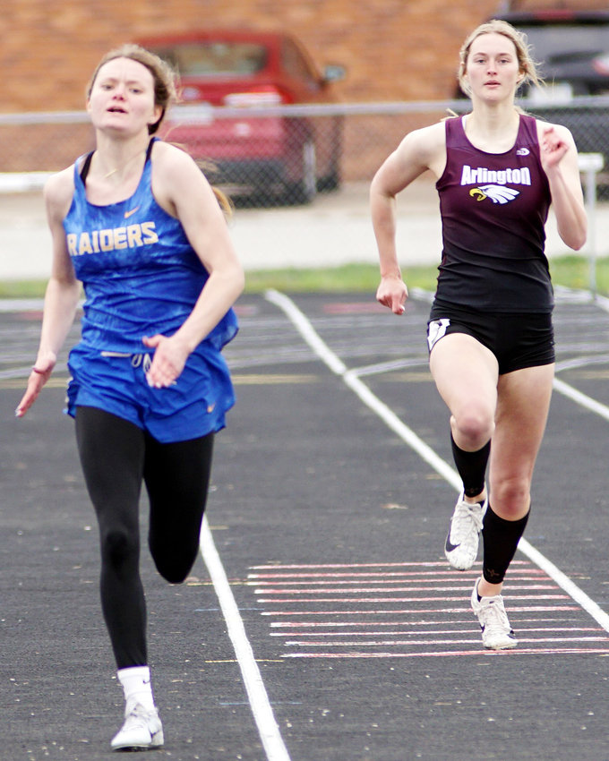 Kylie Kloster keeps her eye on the finish line and cruises to a victory in the girls 200m dash at the Capitol Conference meet.  Kylie was a two time conference champ winning both the 100m and 200m dashes with times of 13.15 and 26.71.