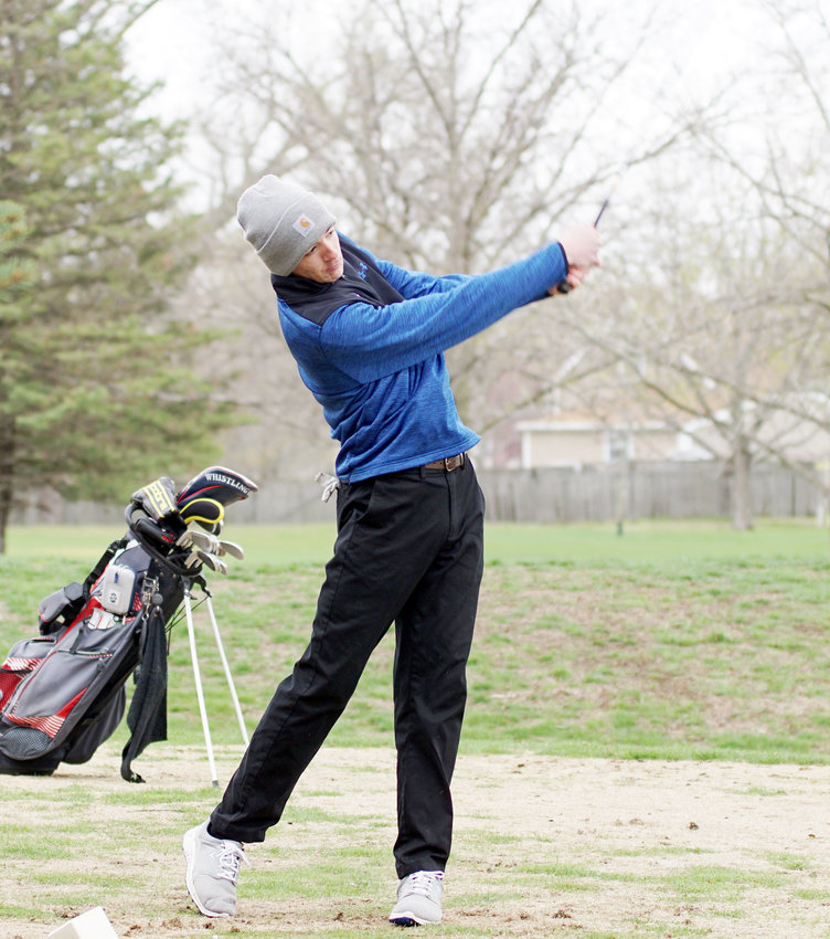 Wesley Buryanek drives the ball off the tee at the Logan View Golf Invite.  Wesley posted a 90 at the invite.