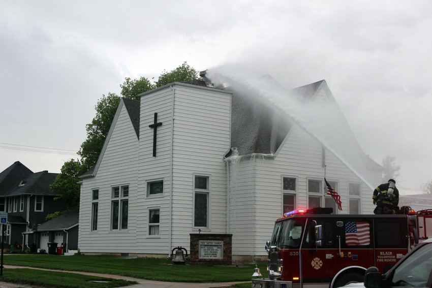 Blair, Fort Calhoun and Kennard fire crews responded to a fire caused by a lightning strike at First Baptist Church Tuesday afternoon.