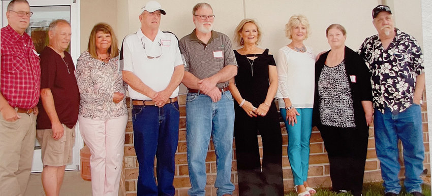 Celebrating and honored at their 50th Class Reunion are:   Arthur Stillman, Leslie Powers, Regina Huffman Storm, Phillip Schroeder, Joe Malloy, Laurie Bacon Moody, Debbie Andersen Dye, Pam Nelsen, Tim Sears
