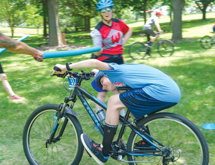 Young and inexperienced mountain bike riders participated in a variety of games designed to teach and practice mountain bike riding skills at the Nebraska Interscholastic Cycling League's Try Out Mountain Biking event at Black Elk Neihardt Park on June 18.