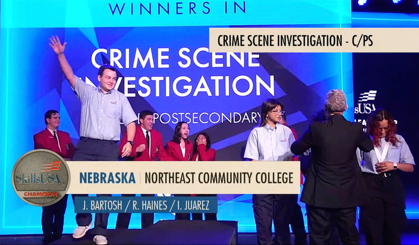 Arlington alumni Jake Bartosh and clasmates at Northeast Community College took second place in the national competition for crime scene investigation.