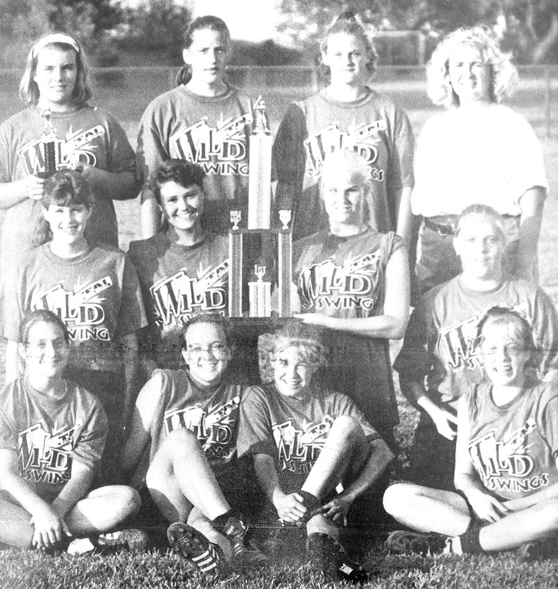 The TAI Wild Swings won the age 14 and younger USSSA State Slow-Pitch Tournament title in July 1994. The champs were Michelle Ortmeier, front row from left, Jacque Shores, Anne Laughery and Candi Hibbs. Second row: Anne Mencke, Courtney Bair, Lynette Jones and Tonya Harper. Back row Gretchen Anderson, KC Hilgenkamp, Brandi Frahm and coach Gwen Laughery.