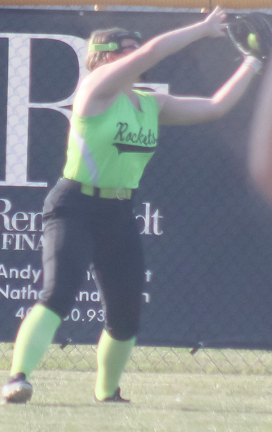 Natalie Christensen makes the catch in left field during the Dakota Valley Game One.