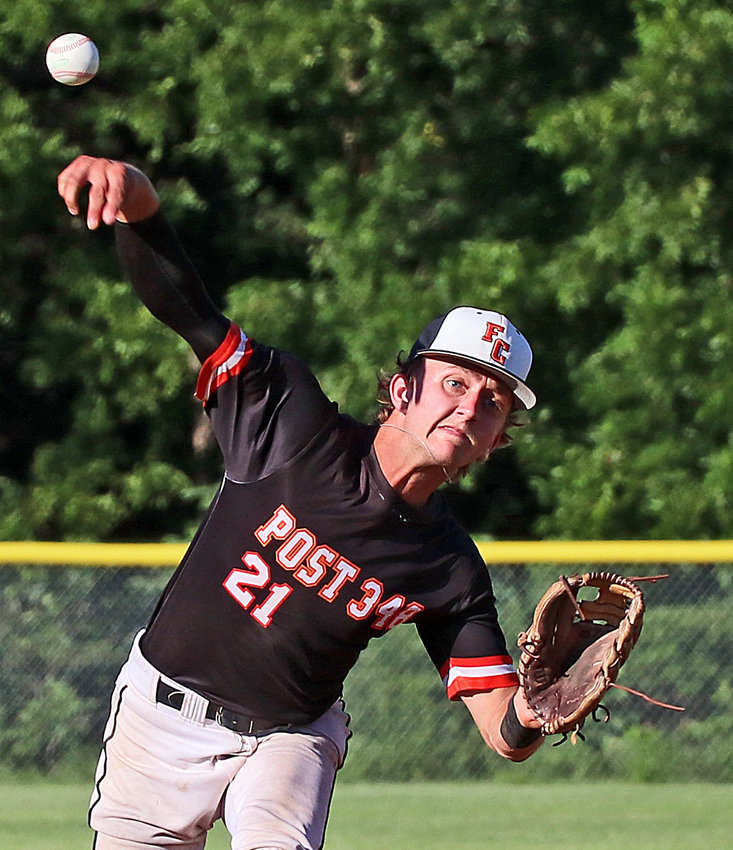 Post 348 Senior Legion right-hander Ty Hallberg pitches Monday against Omaha Central in Fort Calhoun.