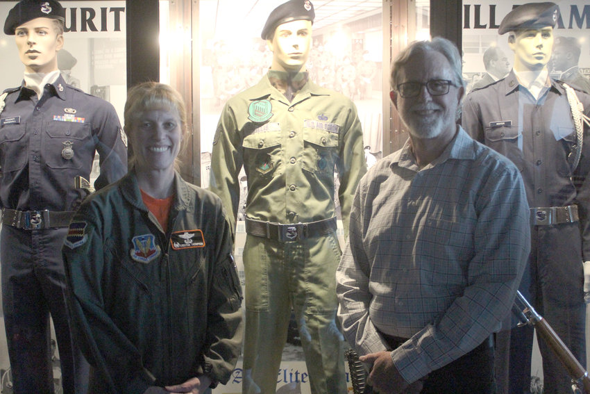 Kevin Willis, Washington County chief deputy sheriff, donated one of his Strategic Air Command Elite Guard uniforms to the SAC Museum in Ashland for a SAC Elite Guard display. Pictured with Willis is SAC Commander Kristen Thompson, who spoke during an unveiling ceremony Friday afternoon at the SAC Museum.