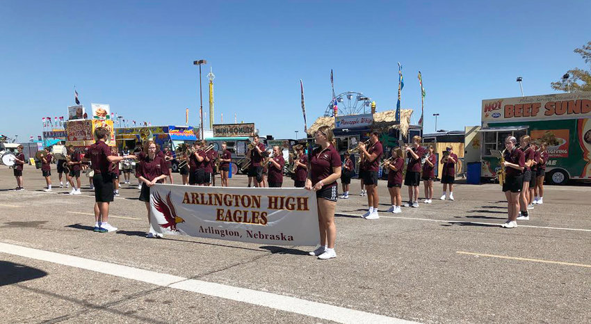 The Arlington High School marching band performed at the Nebraska State Fair Thursday in Grand Island.