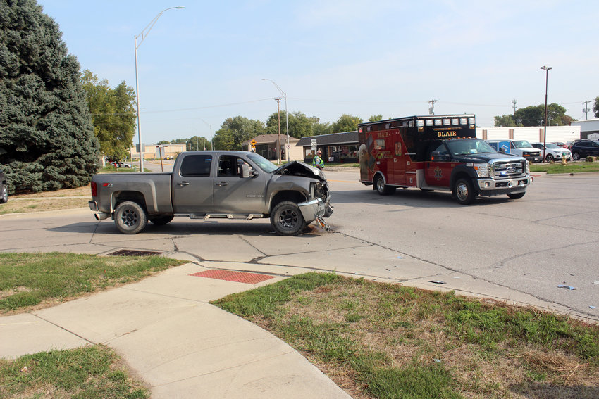 A pickup truck was damaged following an accident with a semi trailer Wednesday morning on 13th and Grant streets in Blair.