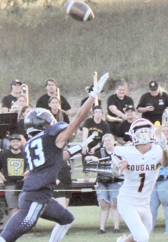 Jaden Hardin goes for a catch on a pass tightly covered by the Panther defender.