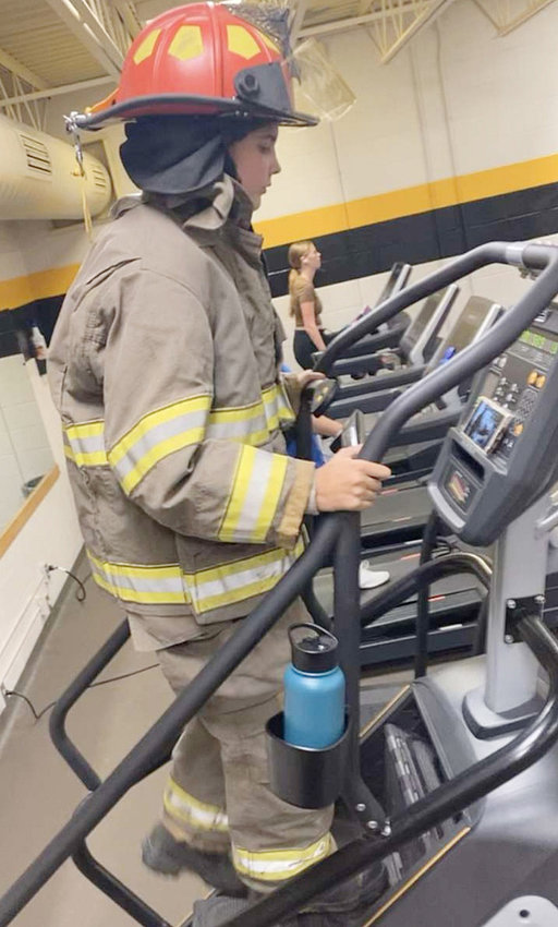 Joined by her friend Haley Otrmeier (not pictured,) Trinity Seery climbs 110 flights of steps on Sept. 11, 2022, in honor of the first responders who lost their lives in the World Trade Center in 2001.