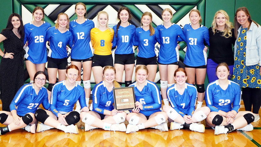 Congratulations to the Logan View Scribner Snyder Volleyball team on their 2022 Capitol Conference Runner-Up plaque. Front (L-R):  Miranda Batenhorst, Grace Schlueter, Jessica Nelson, Troia Drey, Bailey Harpham, and Sophia Vacha. Back (L-R);  Assistant Coach Rylee Williams, Samantha Ypper, Ava Schafersman, Haley Isaac, Neveah Vacha, Jenna Schneck, Kacee Booth, Miley Silva, Sydney Sagehorn, Head Coach Andrea Vacha, and Ali Granger.