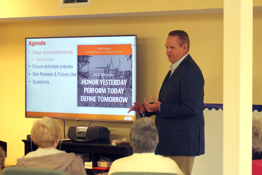 Ted Maine, plant manager of decommissioning for OPPD's Fort Calhoun Station, speaks to the Fort Calhoun Women's Club about the FCS decommissioning efforts Thursday at the Fort Calhoun Presbyterian Church.