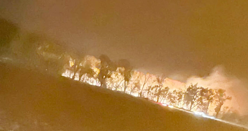 The photo taken from a trail cam were taken by Ethan Buhrman, a student at Wisner-Pilger. It shows the intensity of the fire near Wisner that Lyons Fire and Rescue, and multiple departments helped with.