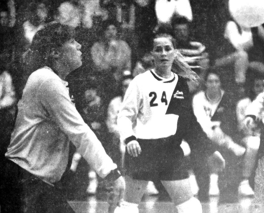 Fort Calhoun's Carrie O'Donnell, left, passes the ball as teammate Kelly Sain looks on during the 1992 Capitol Conference Tournament in Bennington.