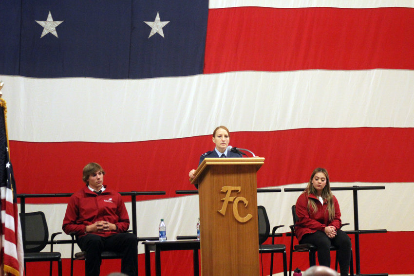 Col. Janel Nelson was the keynote speaker at the Veterans Day ceremony at Fort Calhoun High School Friday morning.