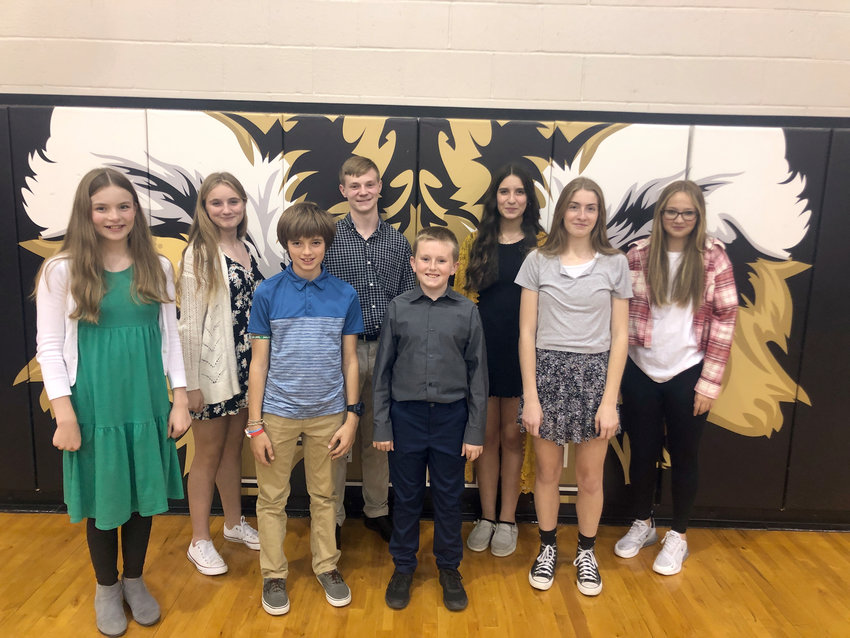 Eight Arlington Middle School students attended the Fremont Middle School Festival Choir Oct. 29. Students from Fremont, Blair, Tekamah, Bergan and Arlington prepared five songs with their classroom teachers. Pictured from left, Reid Lancaster, Gwen Bostwick, Elijah Hansen, Clayton Coe, Jax Tighe, Rachelle Praus, Emma Lucas and Peyton Brazelton.
