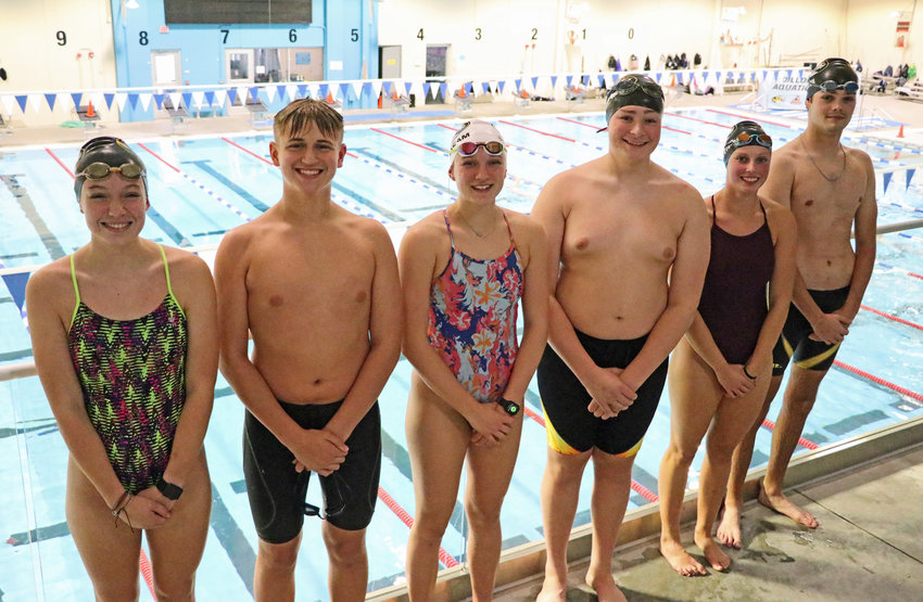 Washington County student-athletes Jane Busboom, from left, Jacob Hanson, Lizzie Meyer, Dathan Hansen, Ryleigh Schroeter and Cade Arnett are members of the Fremont High School swim team this winter. Blair Bears and Arlington Eagles have contributed to the Tigers' success in recent seasons through the involved schools' activity co-ops.