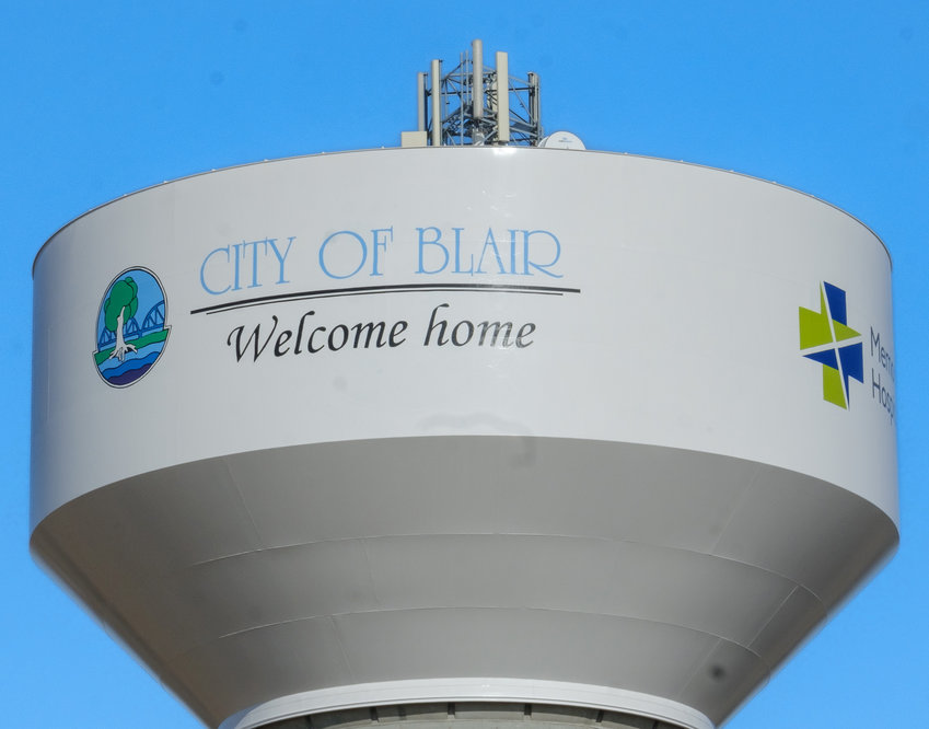 The water tower painting project wrapped up earlier this month. The new City of Blair logo features updates to the logo as well as &quot;Welcome Home.&quot; The water tower features the logos of the City of Blair, Blair Community Schools, Papio-Missouri River Natural Resources District and Memorial Community Hospital and Health System.