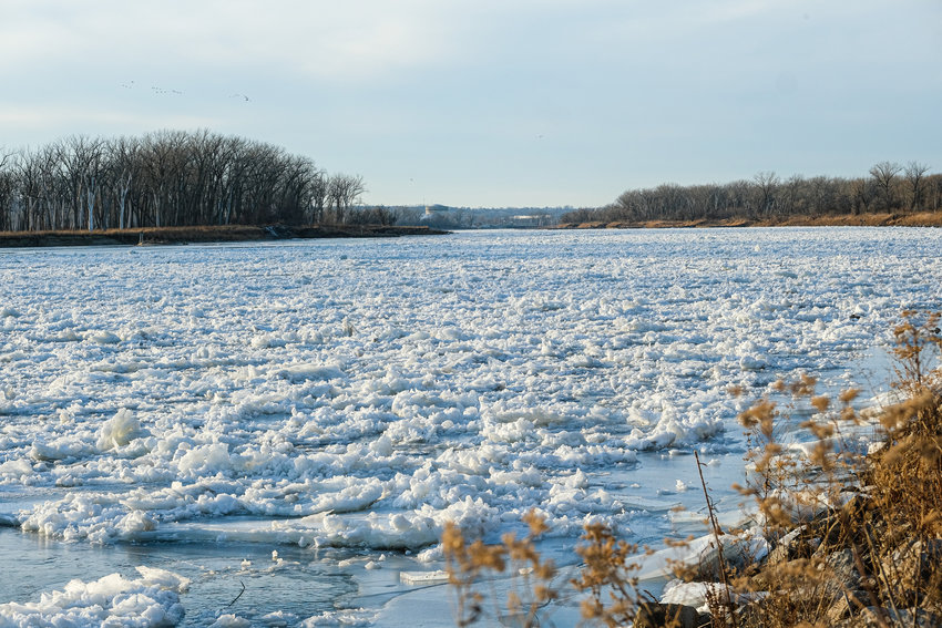 An ice jam along the Missouri River near Blair has restricted water flow to utilities in Omaha and other communities along the river. This portion of the river is at the overlook at DeSoto National Wildlife Refuge.