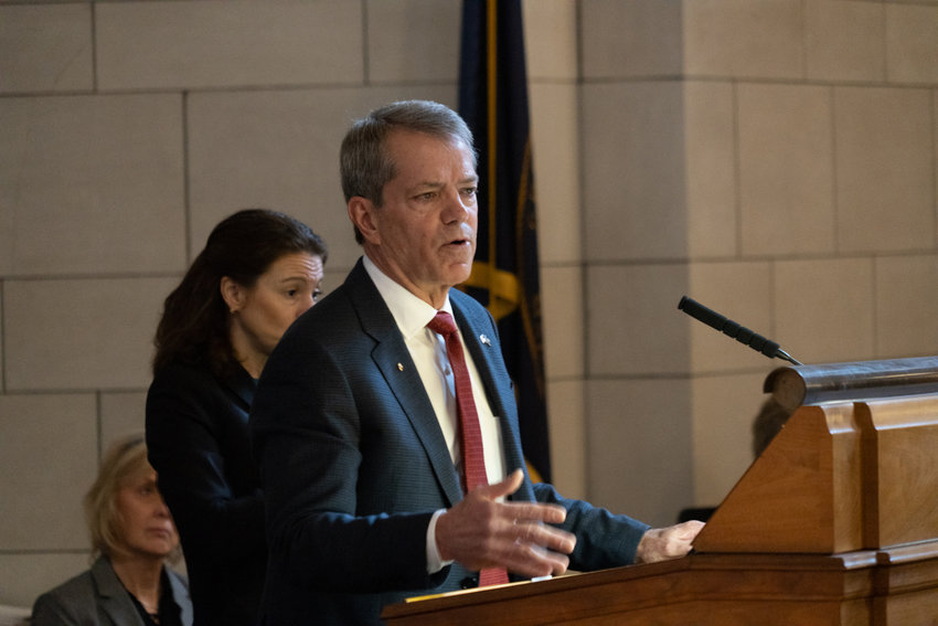 Gov. Jim Pillen speaks during his State of the State Address on Wednesday, Jan. 25.