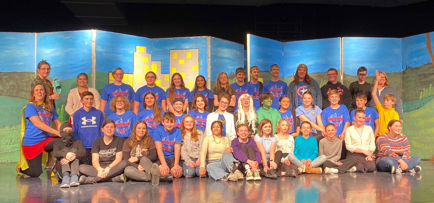 Pictured are the Otte Blair Middle School cast and crew from &quot;Superheroes: With Great Power Comes Ordinary Responsibility.&quot;