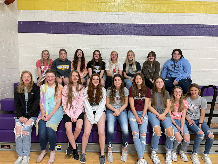 Arlington art students participated in the conference art show April 12 in Louisville. Pictured front row from left, Ryann Kirchmann, Gwen Von Behren, Paige Shearer, Callee Shearer, Hannah Goodwater, Hailey O'Daniel, Rowan Workman, Evie Walkenhorst and Whitney Wollberg. Back row from left, Avalon Wright, Lydia Schaapveld, Sydny Kallhoff, Jaydin Allen, Hannah Stahlecker, Aadra Karr, Emily Marcucci and Gracie Dabney.