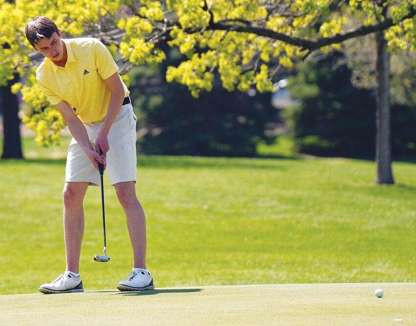 Logan View Junior Kolton Kriete putts the ball during the Captiol Conference Golf tournament held in Hooper on May 4th.  Kolton posted a 79 earning him the 3rdplace medal.
