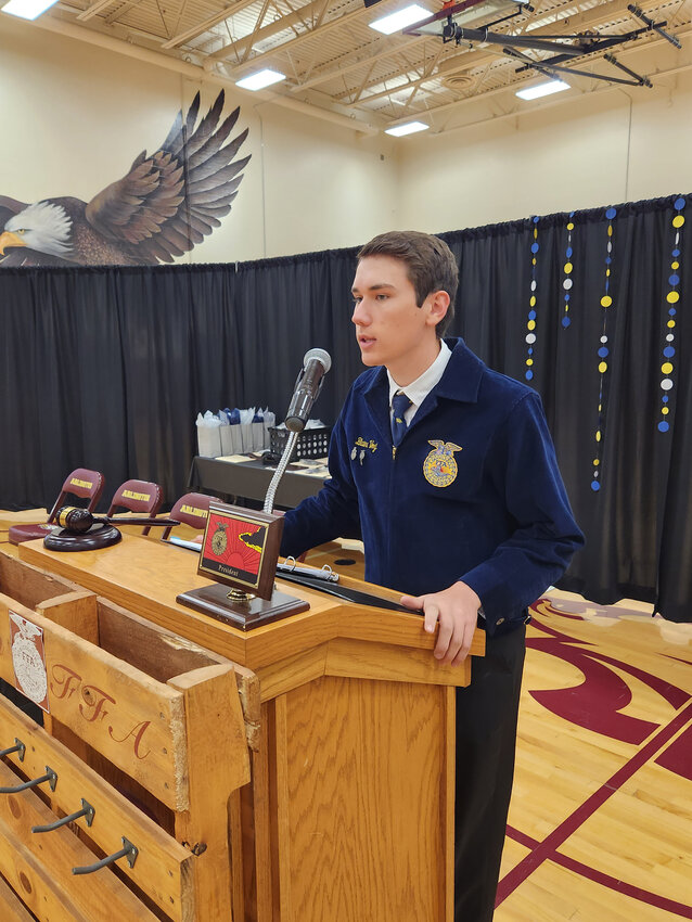 New chapter President Blaine Vogt gives his closing ceremonies May 1 at the annual banquet.