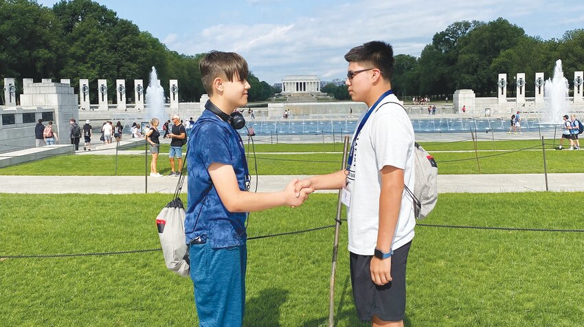 Standing in front of the WWII Memorial in Washington DC was one of the highlights for Alakai Redding-Geu and Joseph Findlay.  The two students were joined by classmate Morgan Pickell and 35 others from Education Services Unit 2.