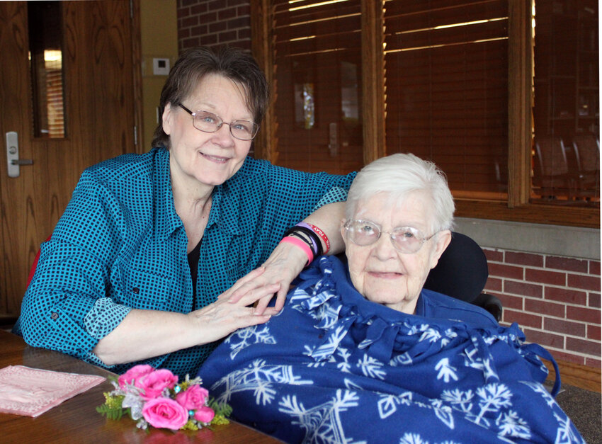 Judy Krysl and Marie Kramer celebrated Kramer's 100th birthday Thursday. Kramer is a former teacher and published author of several biographies.