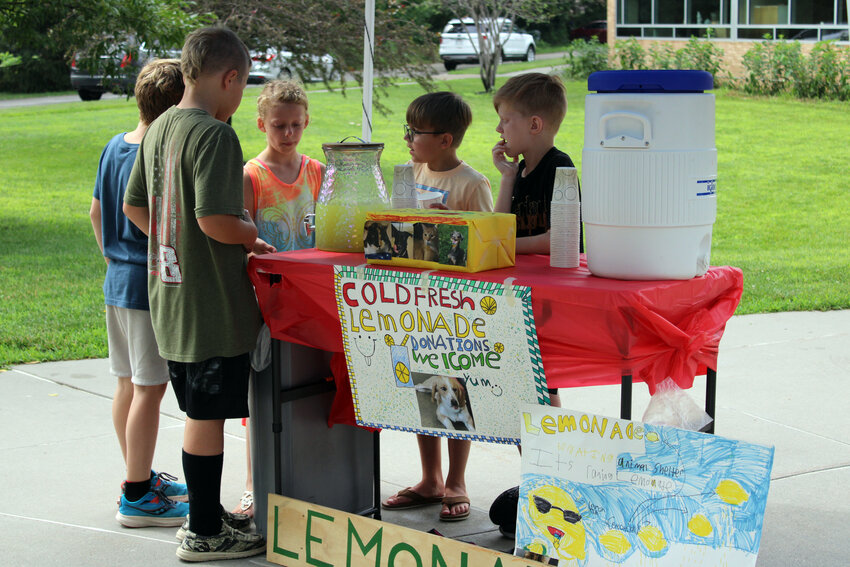 Third-graders ran a lemonade stand outside Fort Calhoun Elementary Thursday afternoon to raise funds for the Jeanette Hunt - Blair Animal Shelter.