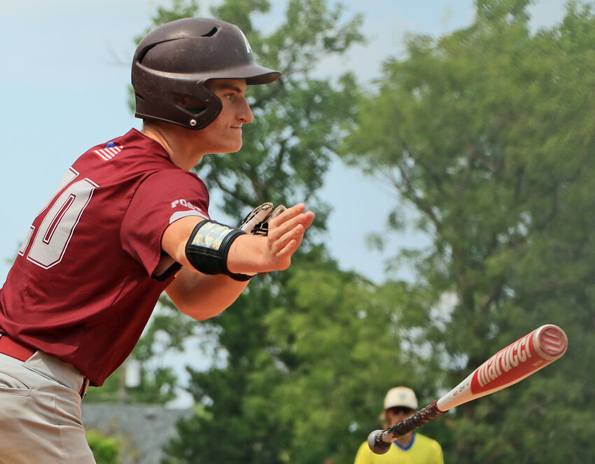 Arlington Post 71's Tyler Ott tosses his bat aside after drawing a bases-loaded, walk-off walk Saturday in Valley.
